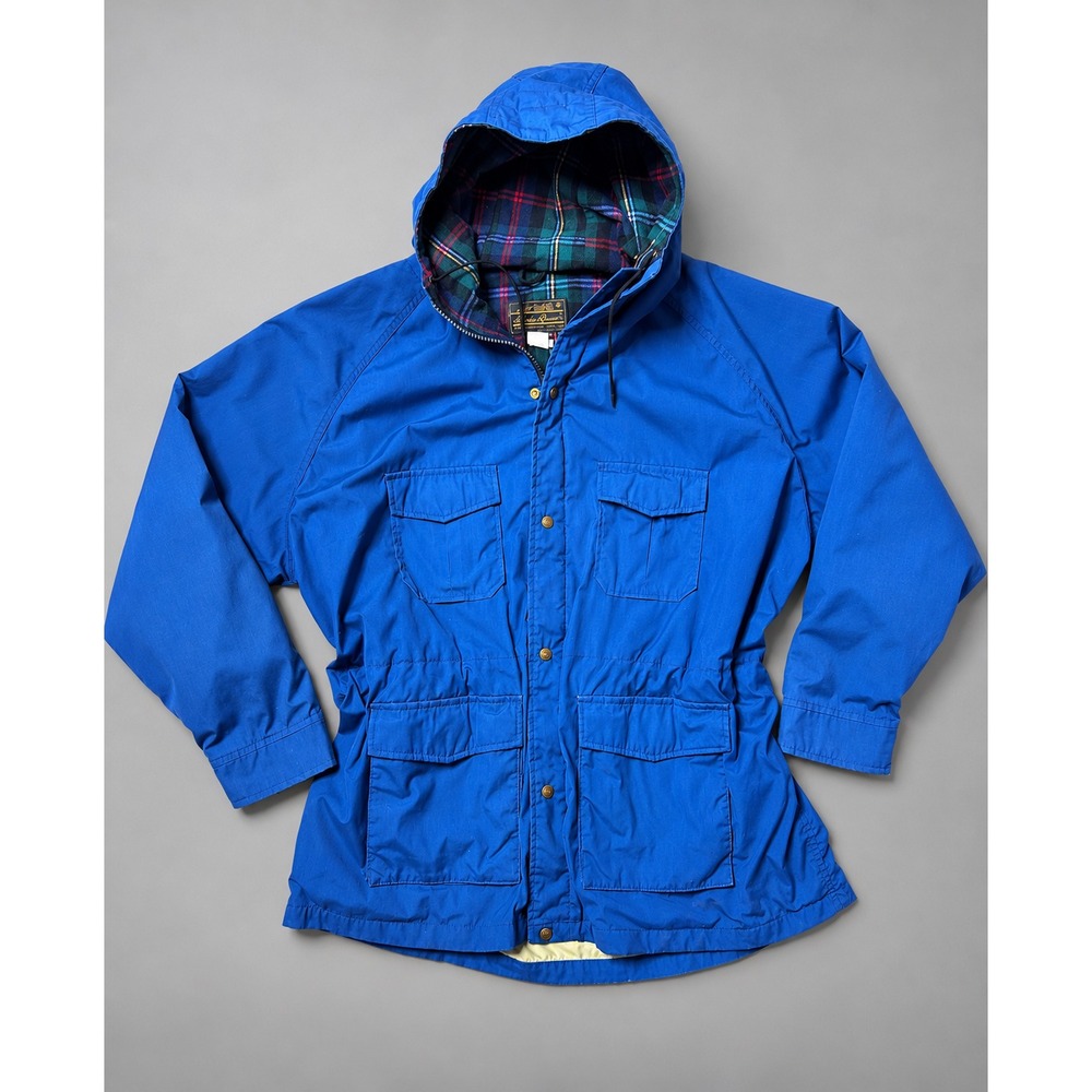 Vintage 70s Eddie Bauer Barn Jacket Men's XL Blue Wool Lined Hooded Chore Coat